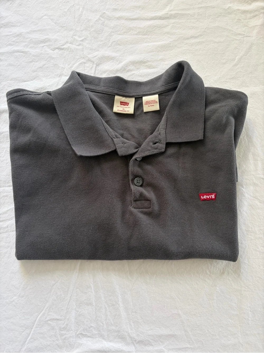 Levi's Men's Housemark Regular fit Charcoal Gray Polo with Red Logo Size XL